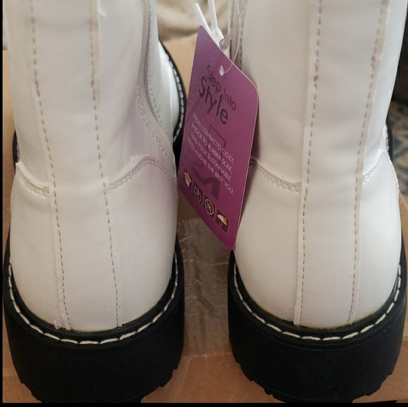 Hawkwell White Combat Side Zipper Lace up Ankle Booties Size 11 - Picture 6 of 12